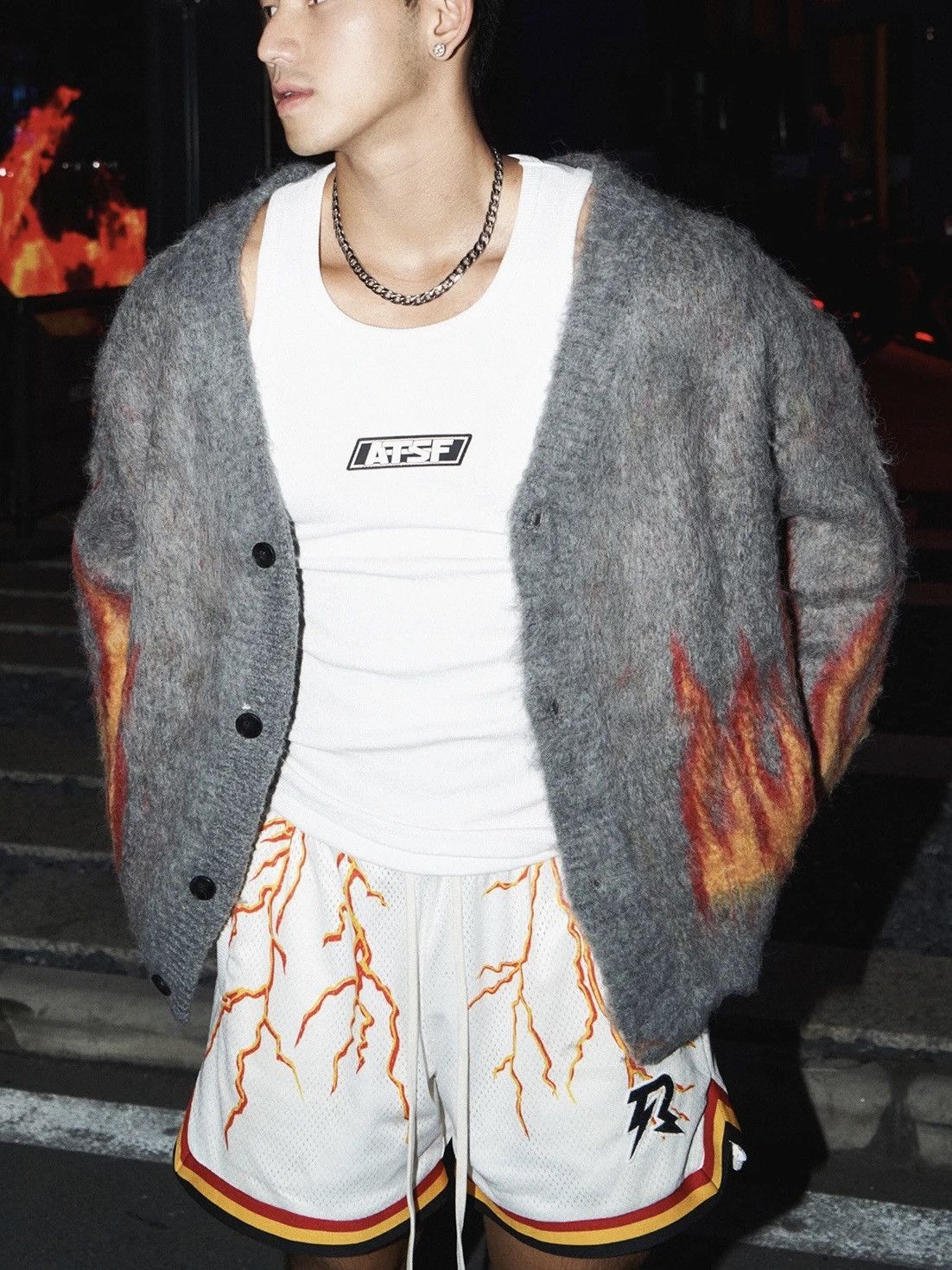 Japanese Brand × Vintage Knitted Loose Fire Cardigan Sweater Unisex Size US L / EU 52-54 / 3 - 4 Thumbnail