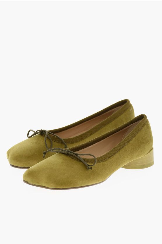 image of Maison Margiela Mm6 Velvet Ballet Flats With Rib Detail in Green, Women's (Size 8)