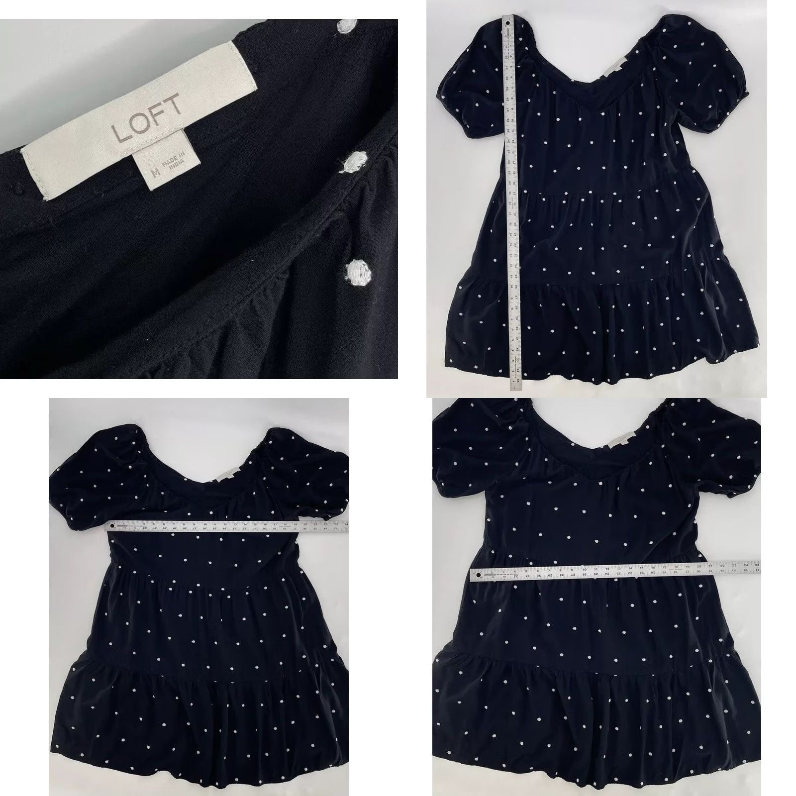 Loft Output: Loft Tiered Black White Embroidered Polka Dot Puff Sleeve Swing Dress, M, SU’ 23 Size M / US 6-8 / IT 42-44 - 8 Thumbnail