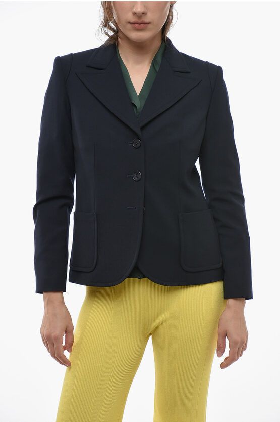 image of Chloe Wool Blend Blazer With Peak Lapel in Blue, Women's (Size Medium)