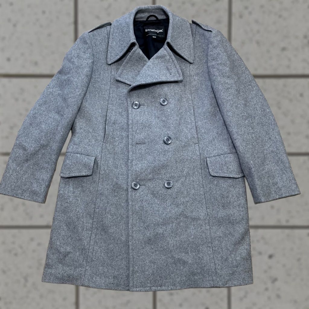 Doublet VINTAGE Stratojac Jacket Coat Gray 44 Double Breasted Wool Overcoat Heavyweight Mens 44R Epaulets Peak Lapel Vintage Overcoat Size US S / EU 44-46 / 1 - 1 Thumbnail