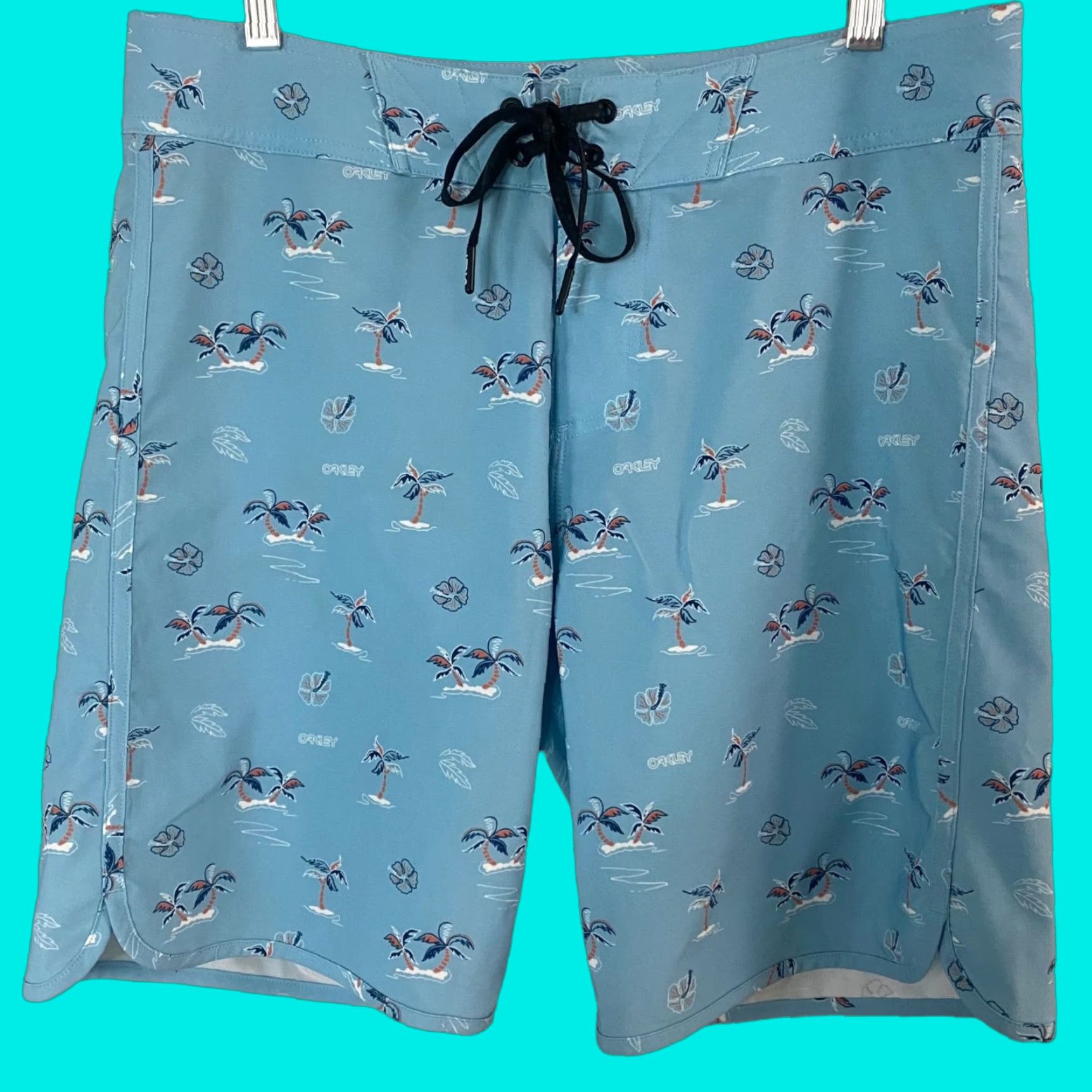 Oakley Oakley Board Shorts Mens 32 Blue Tropics Palm Tree Print 19" B1B RC - Tide Beach, Surf, Recreational - Back Pocket, Drawstring Size US 32 / EU 48 - 1 Thumbnail