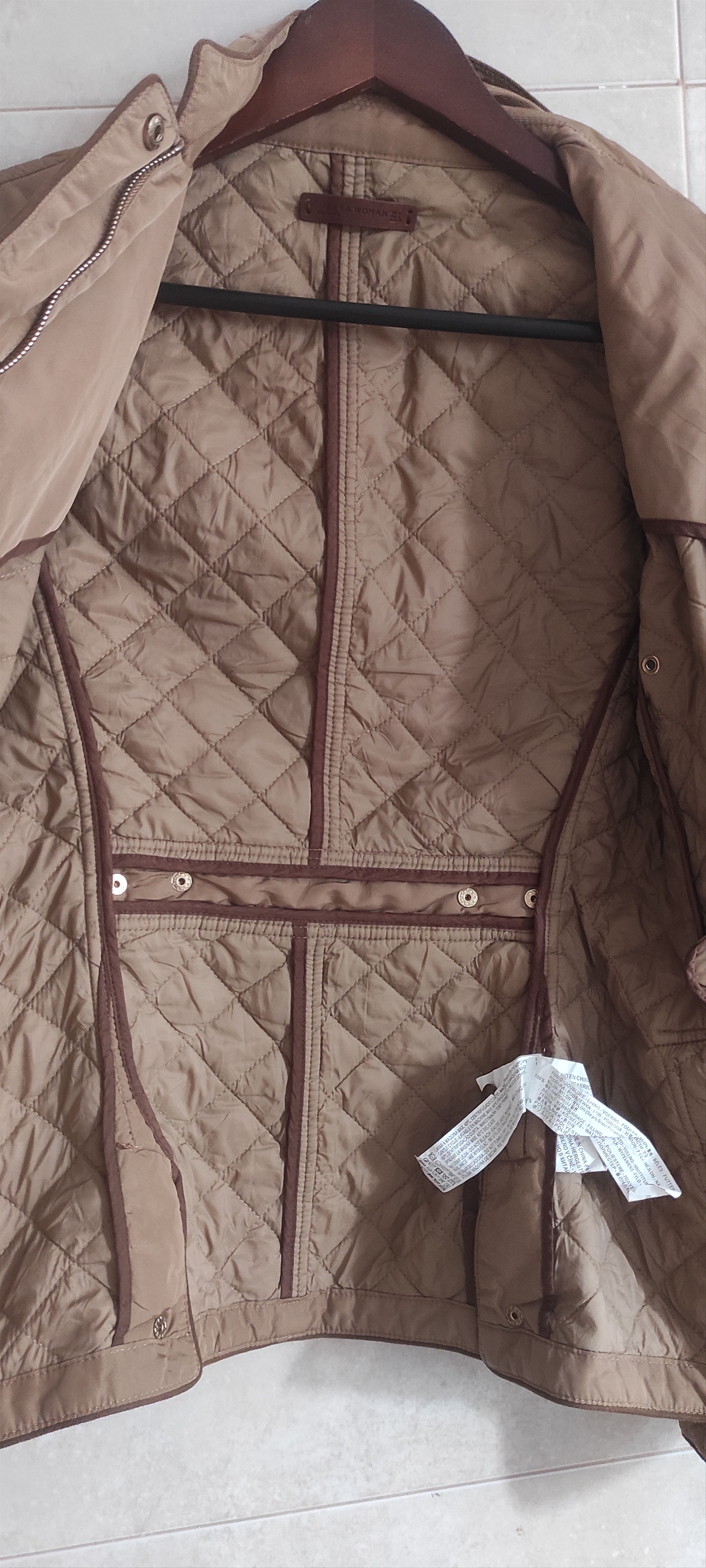 Zara Zara Beige Quilted Women Jacket - Size M Size L / US 10 / IT 46 - 8 Thumbnail