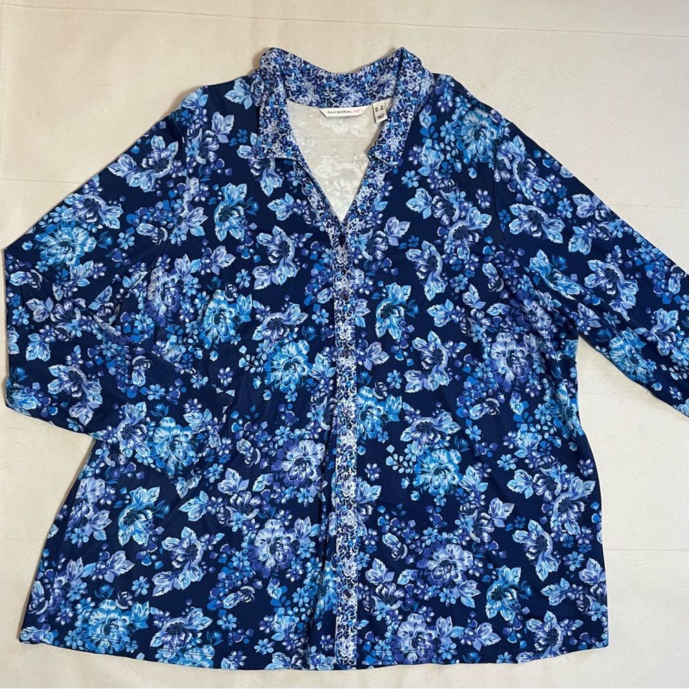 Isaac Mizrahi New Isaac Mizrahi Live! Mixed Print Button Front Blue Long Size 3XL / US 20-22 - 5 Thumbnail