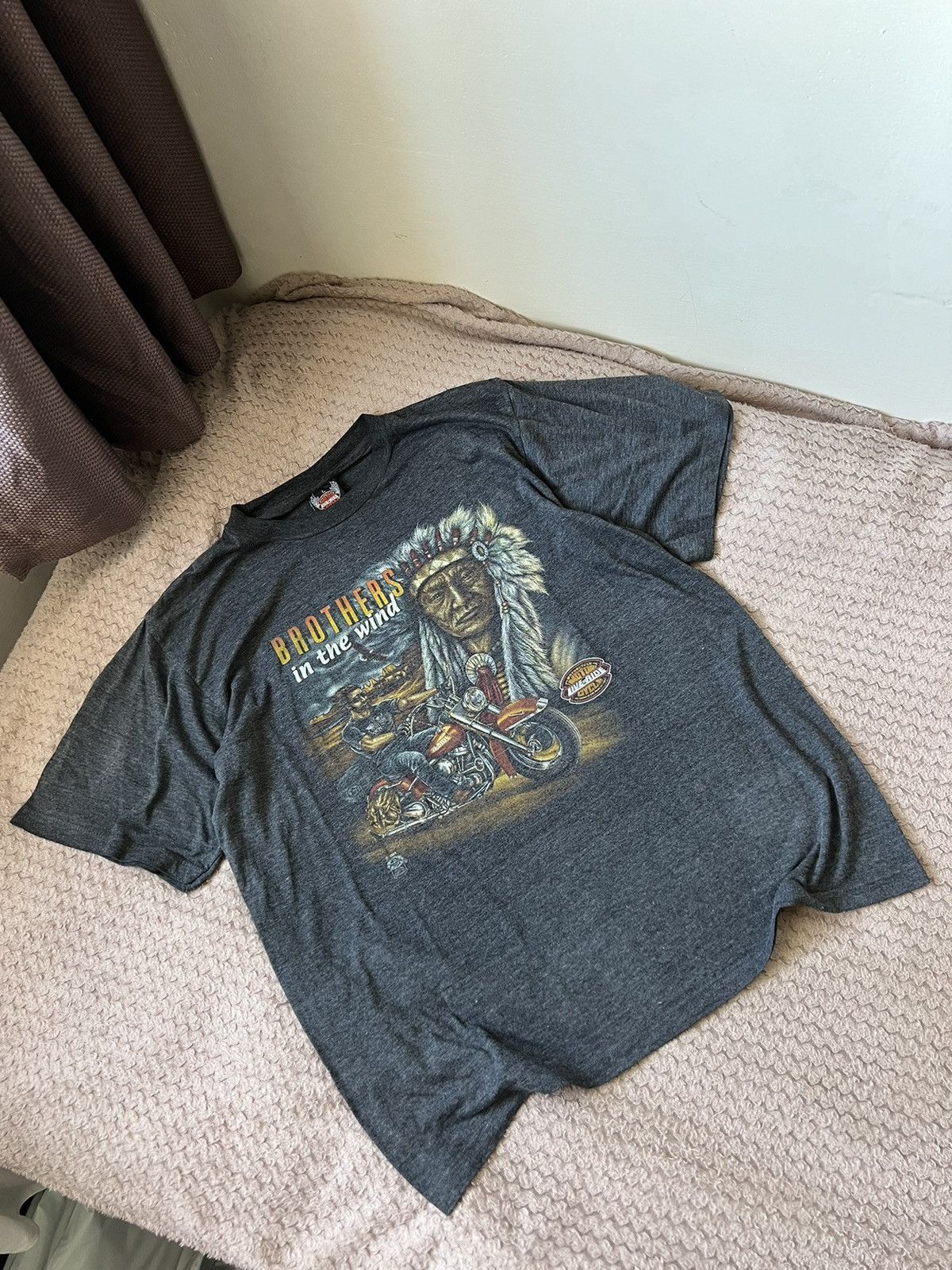 Harley Davidson × Vintage Vintage brothers in the wind motor live in ride 90s shirt 3D Size US M / EU 48-50 / 2 - 2 Thumbnail