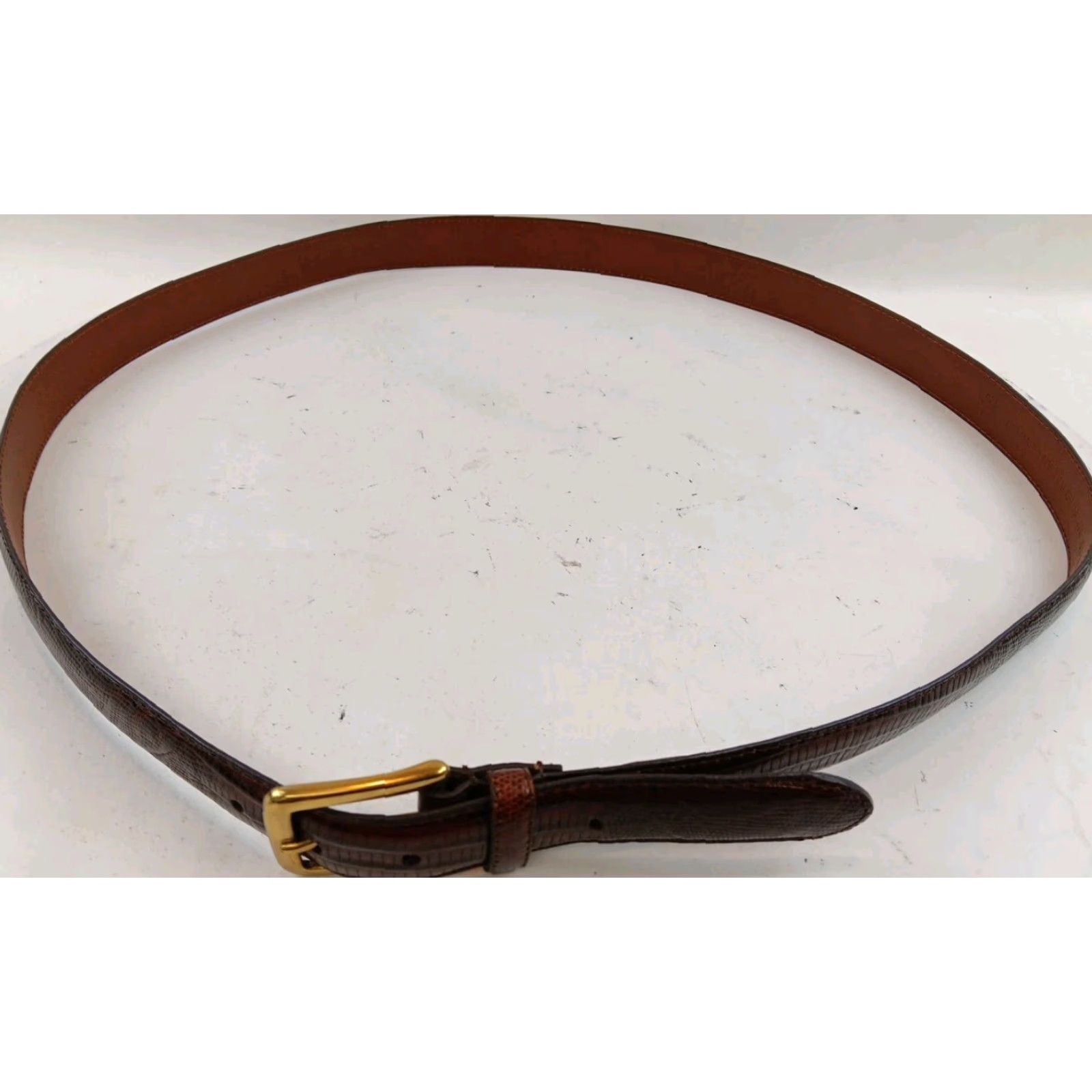 Vintage Arden Leather Co. Belt Mens 50/125 Brown Lizard Skin Brass Buckle Dress Belt Western Studded Adjustable Shirt? Size ONE SIZE - 2 Thumbnail