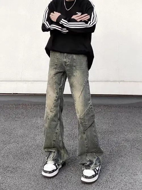 VIBE High Street Vintage Washed Spliced Micro Flare Jeans Size US 30 / EU 46 - 8 Thumbnail