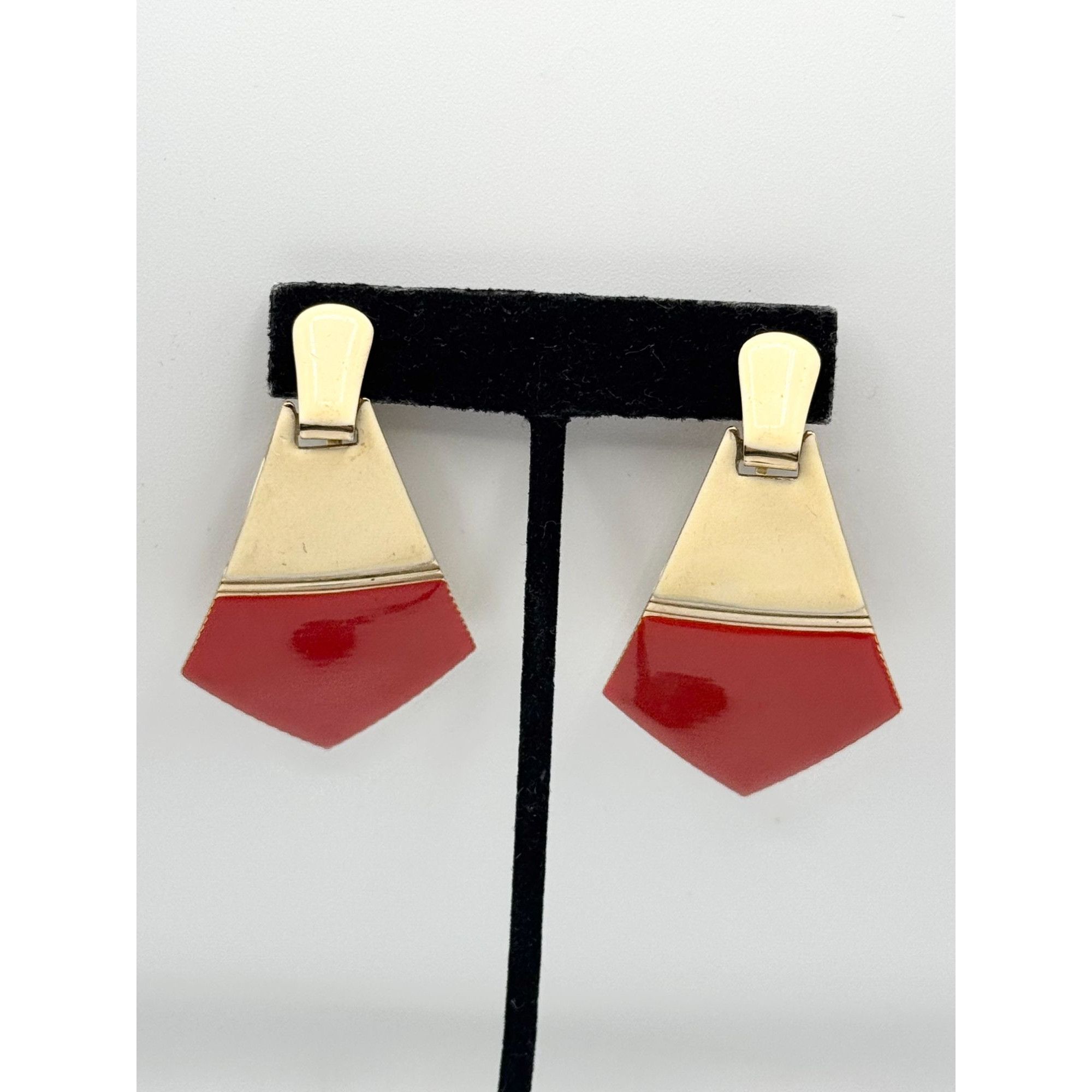 Vintage Vintage red & white enamel dangle drop earrings Size ONE SIZE - 3 Thumbnail
