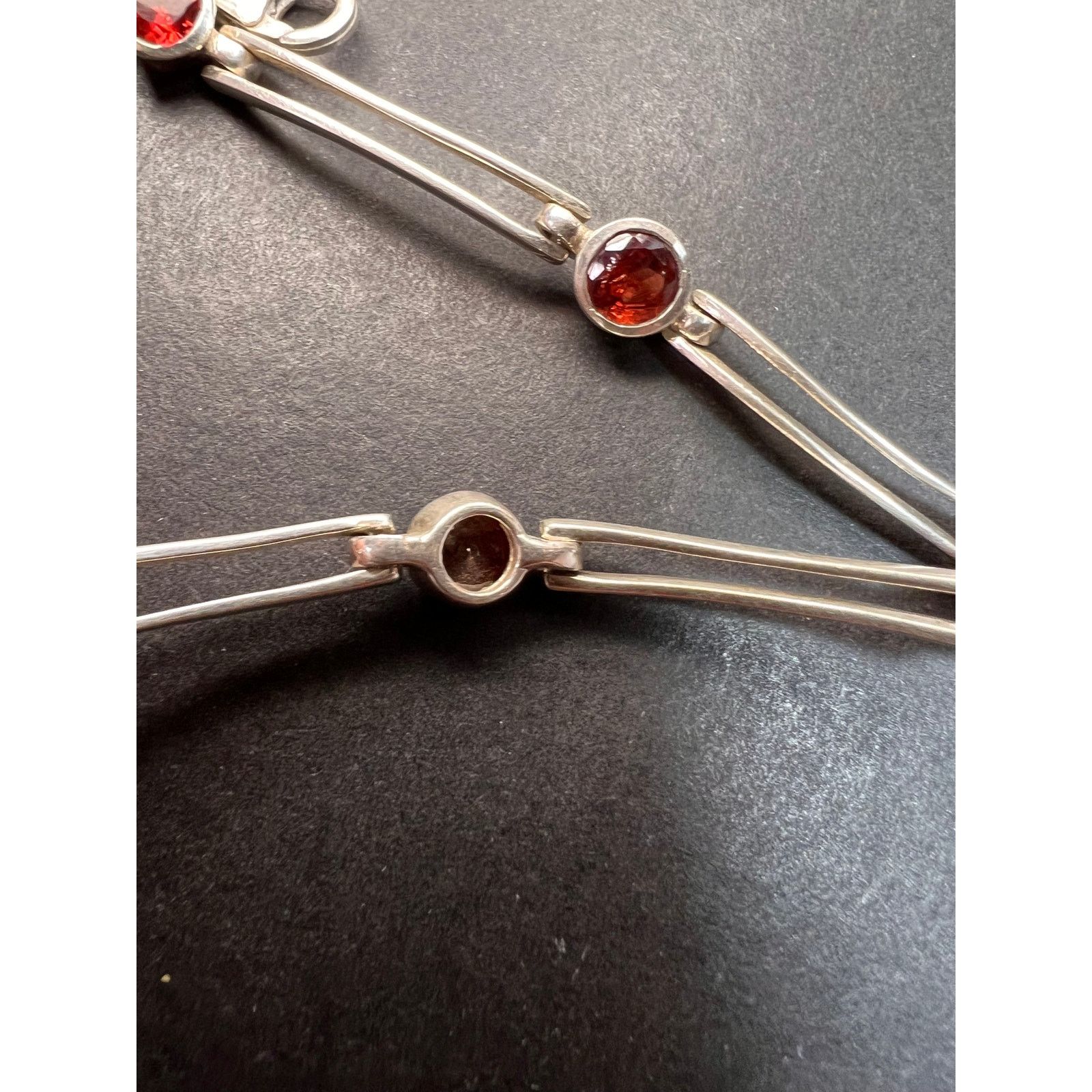 Other NEW sterling silver garnet station link bar bracelet Size ONE SIZE - 5 Thumbnail