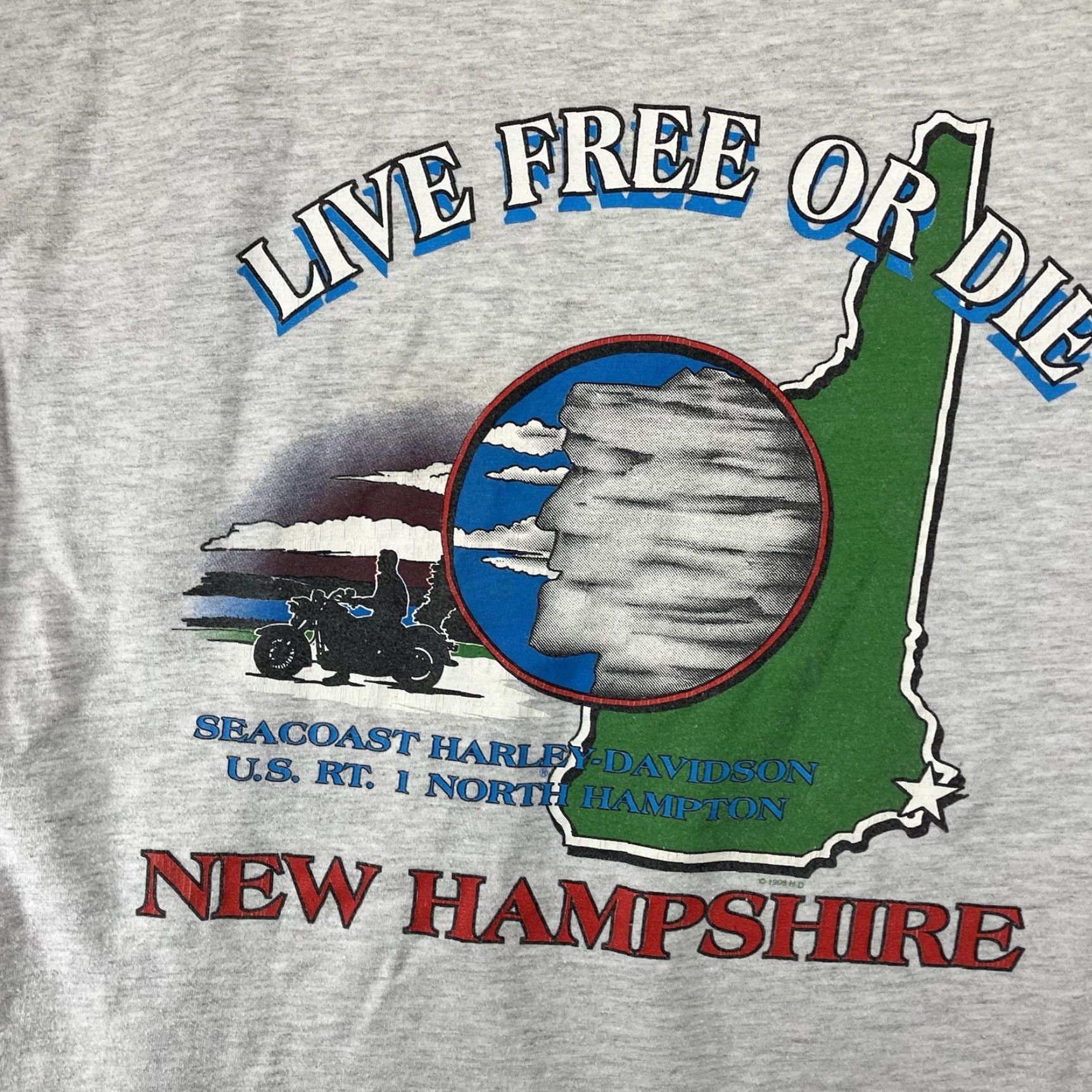 Harley Davidson VINTAGE Harley-Davidson T Shirt XL Heather Gray Live Free or Die New Hampshire Harley-Davidson Logo Graphic Print Crew Neck Short Sleeve Cotton Knit's Size US XL / EU 56 / 4 - 3 Thumbnail