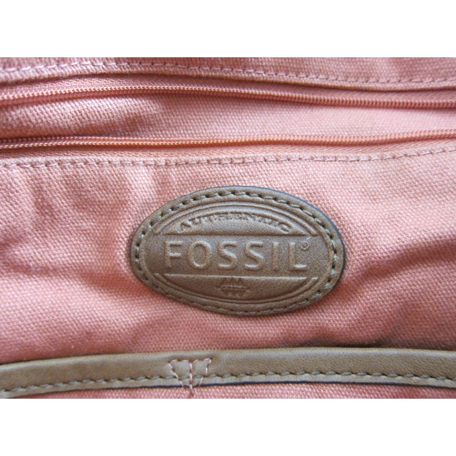 Fossil RARE Vintage Fossil Brown Canvas Gold Leather Key Patch Tote Shoulder Bag Purse Size ONE SIZE - 8 Thumbnail