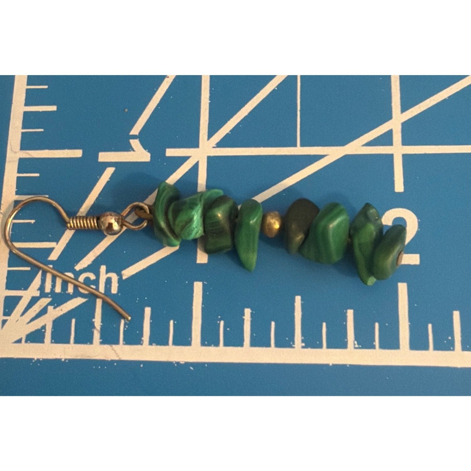 Other Malachite Chip Beaded Dangle Earrings Silver Tone Hooks 2" L Size ONE SIZE - 4 Thumbnail