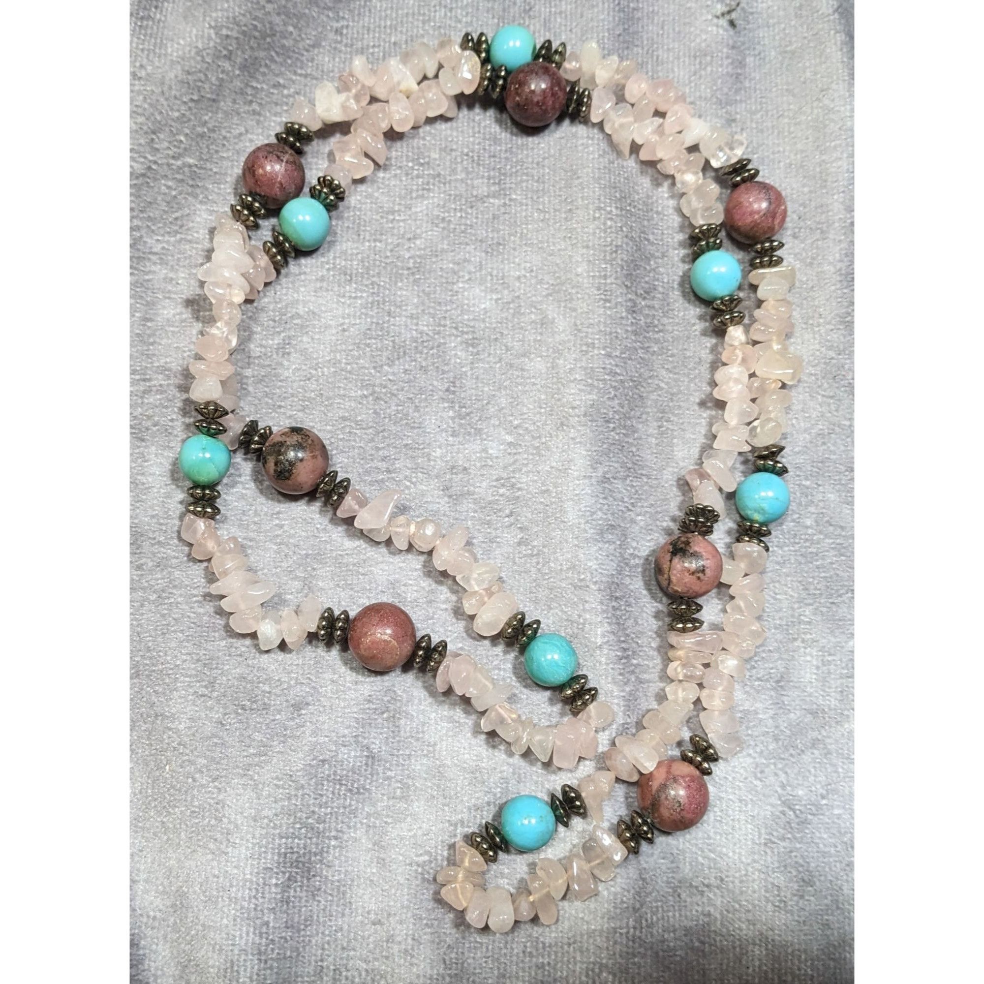 Handmade Vintage Handmade Rose Quartz Turquoise And Agate Beaded Neck Size ONE SIZE - 4 Thumbnail