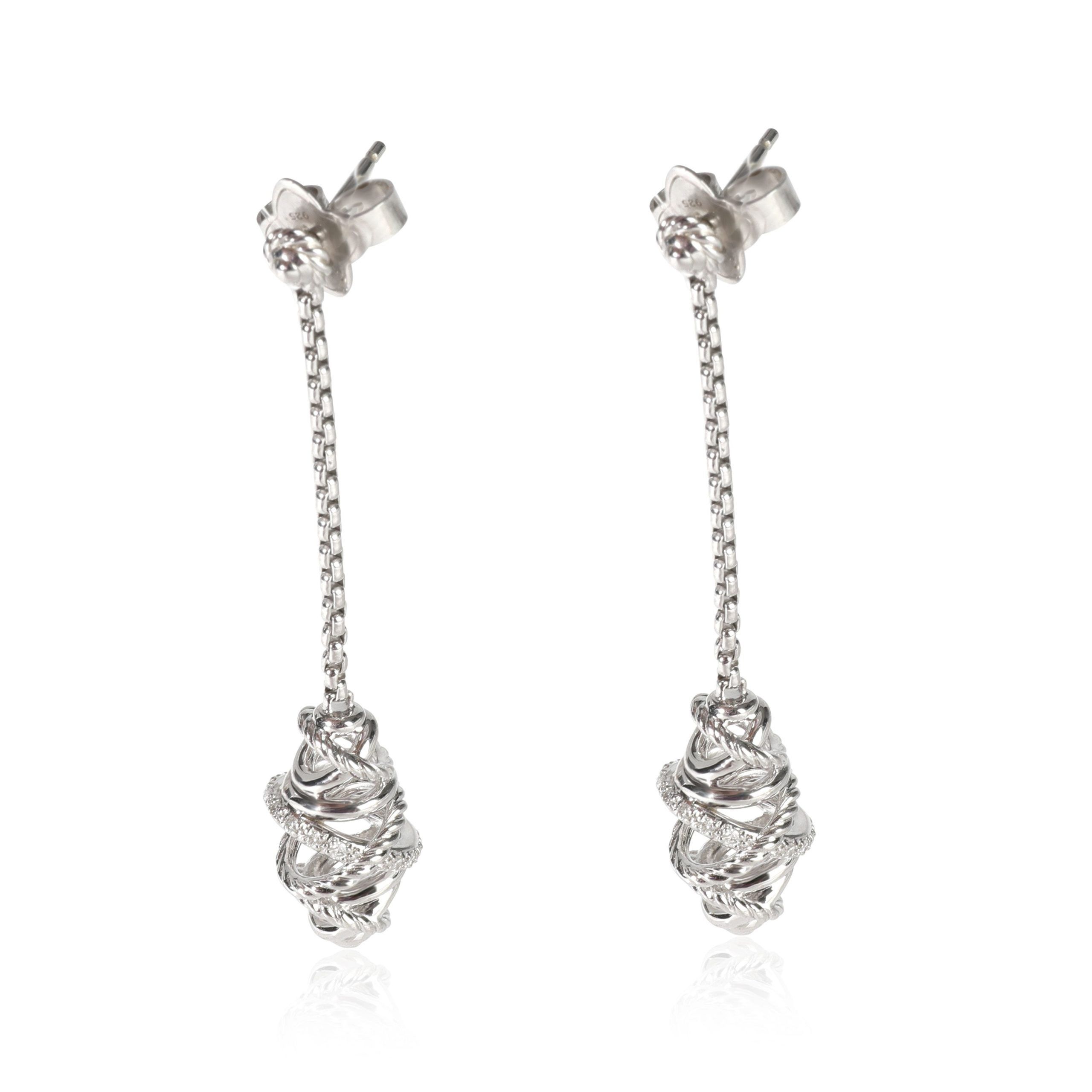 image of David Yurman Crossover Diamond Chain Drop Earrings In Sterling Silver 0.22 Ctw, Women's