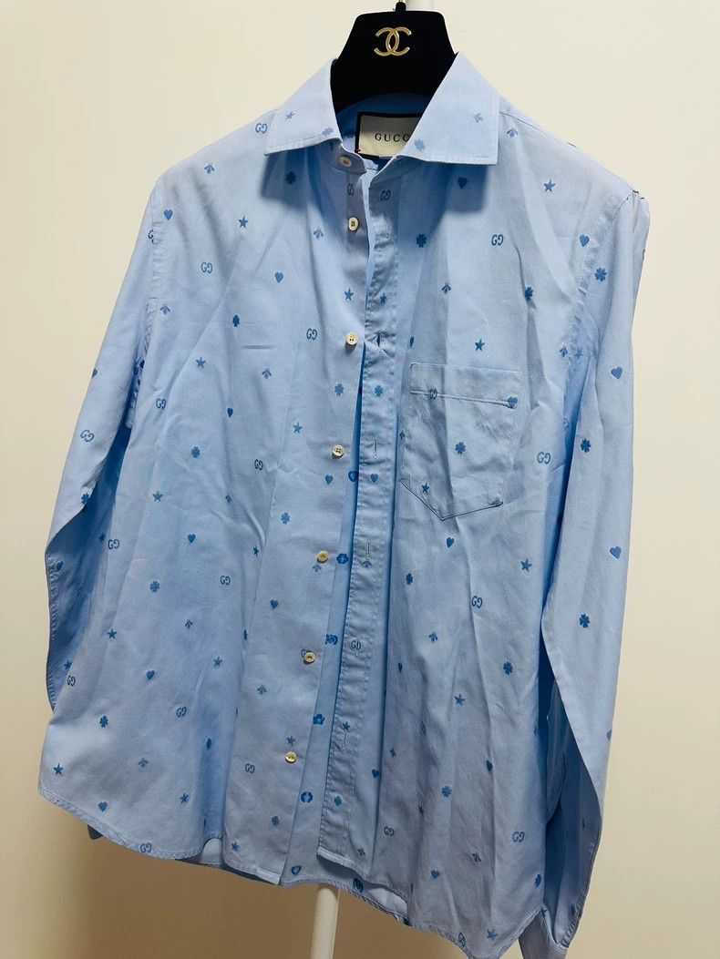 Gucci Gucci Size 15+ Blue embroidered logo shirt size 15+ 2501-N Size US XS / EU 42 / 0 - 2 Thumbnail