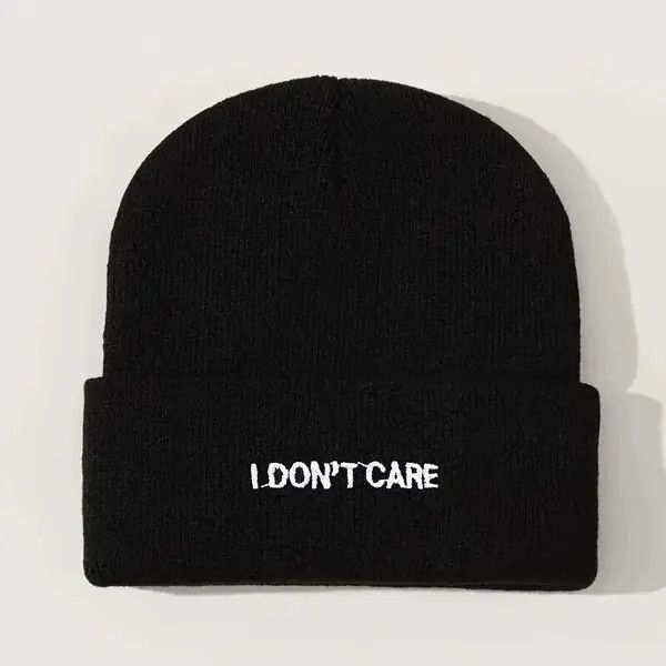 Designer I don’t care knitted Hat Size ONE SIZE - 3 Thumbnail