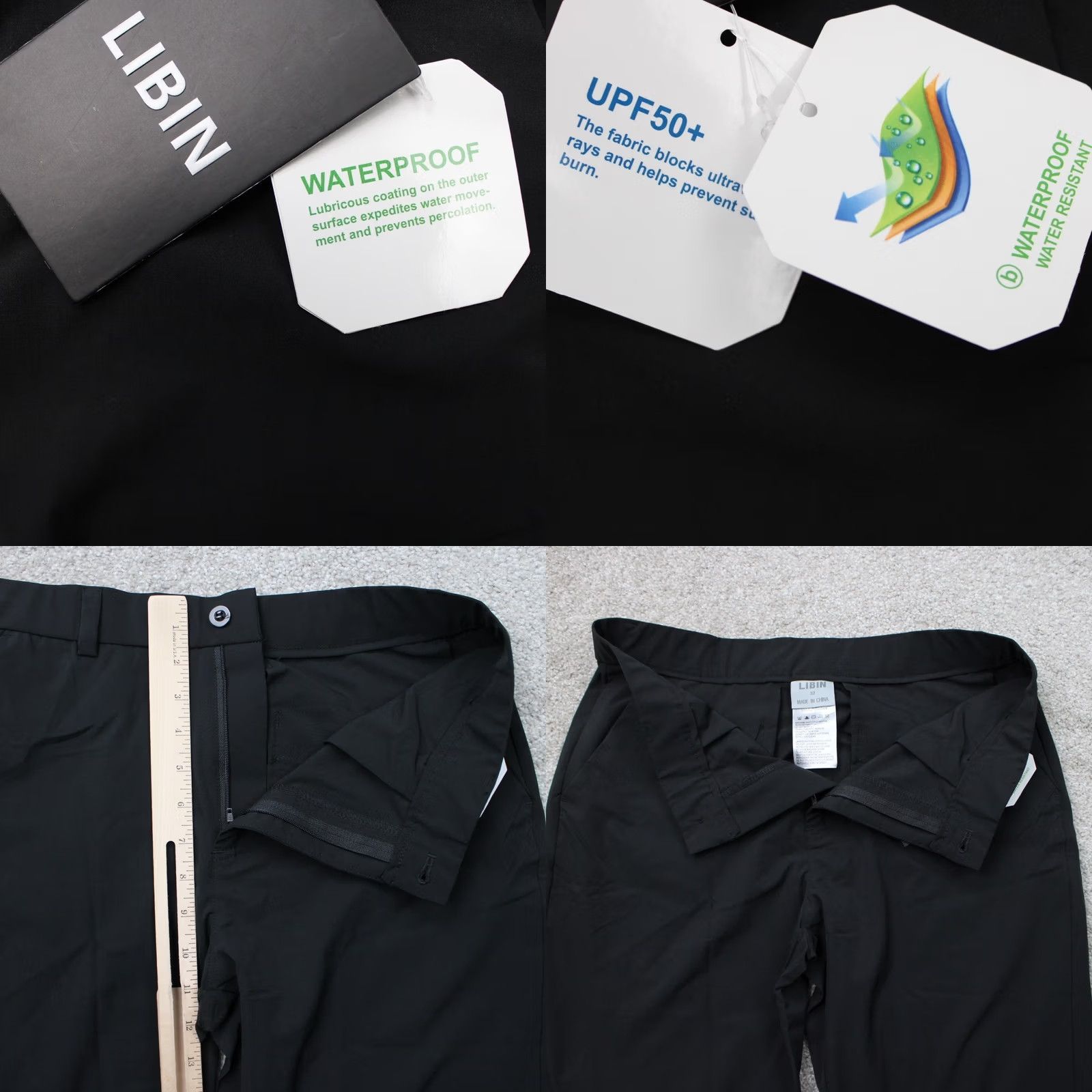 Vintage Libin Pants Mens 32 Black Waterproof UPF 50+ 100% Polyester Inseam 32" Regular Straight Ankle - NWT, 90s Theme, Casual Mens Clothing Size US 32 / EU 48 - 8 Thumbnail