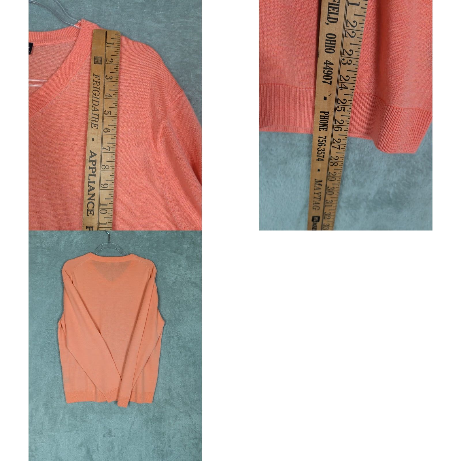 Hart Schaffner Marx Hart Schaffner Marx Sweater Mens L V Neck coral Extra Fine Merino Wool Pullover Size US L / EU 52-54 / 3 - 8 Thumbnail