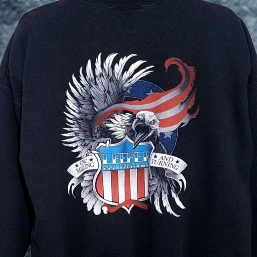 Hanes VINTAGE Bald Eagle Sweatshirt Hanes Mens Size XL Black 90s Leeper Manufacturing Milling Turning Sweatshirt Size US XL / EU 56 / 4 - 1 Thumbnail