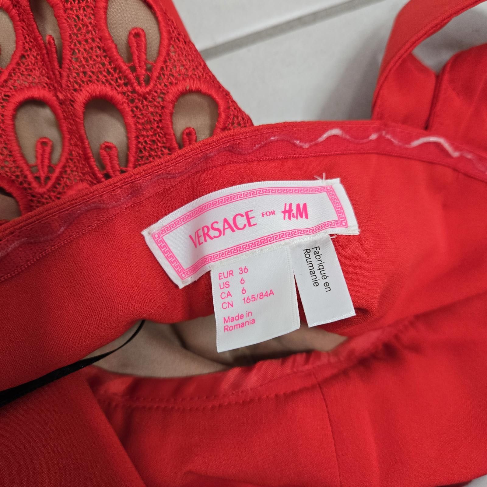 Other Versace for H&M Dress Red Silk Cocktail Mini Fitted Eyelet Size M / US 6-8 / IT 42-44 - 9 Thumbnail