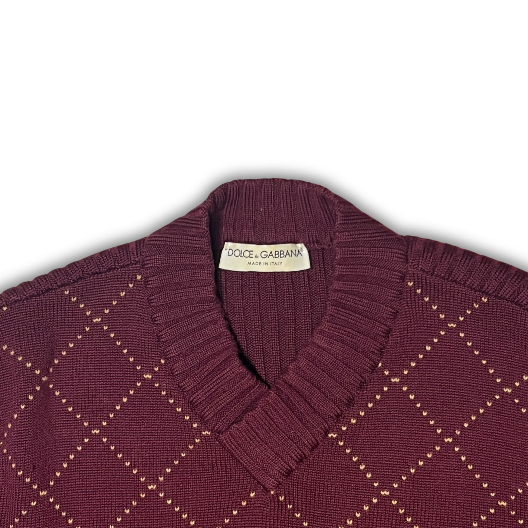 Dolce & Gabbana Vintage Dolce & Gabbana Argyle Knit Pullover Jumper Wine Red Size L / US 10 / IT 46 - 4 Thumbnail
