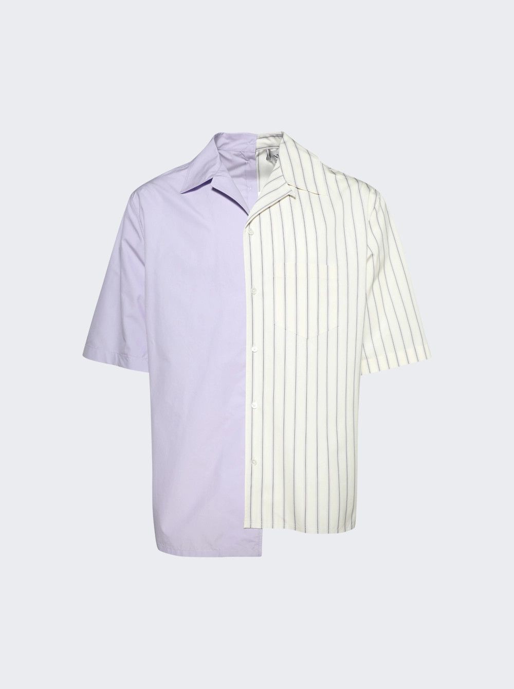 Lanvin o1s22i1n1024 Asymmetric Bowling Shirt in White & Purple Size US M / EU 48-50 / 2 - 1 Thumbnail