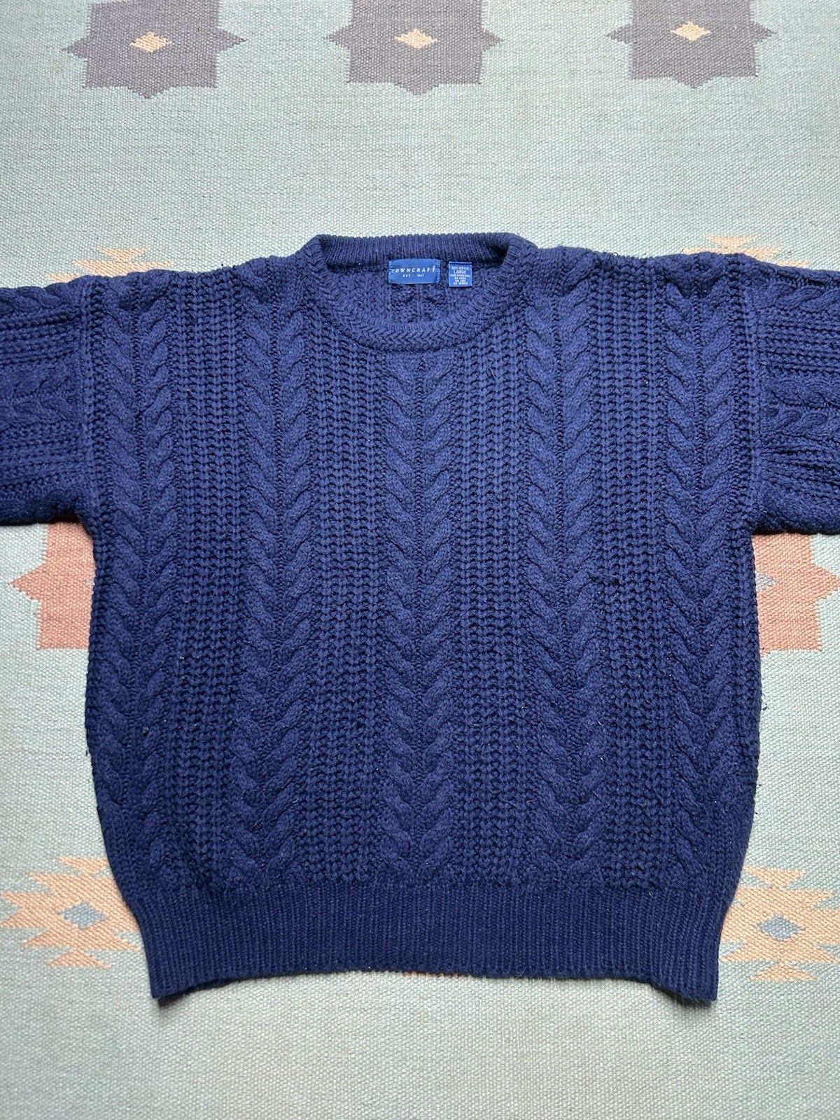Vintage Vtg Towncraft acrylic sweater cable knit pullover navy large Size US L / EU 52-54 / 3 - 2 Thumbnail