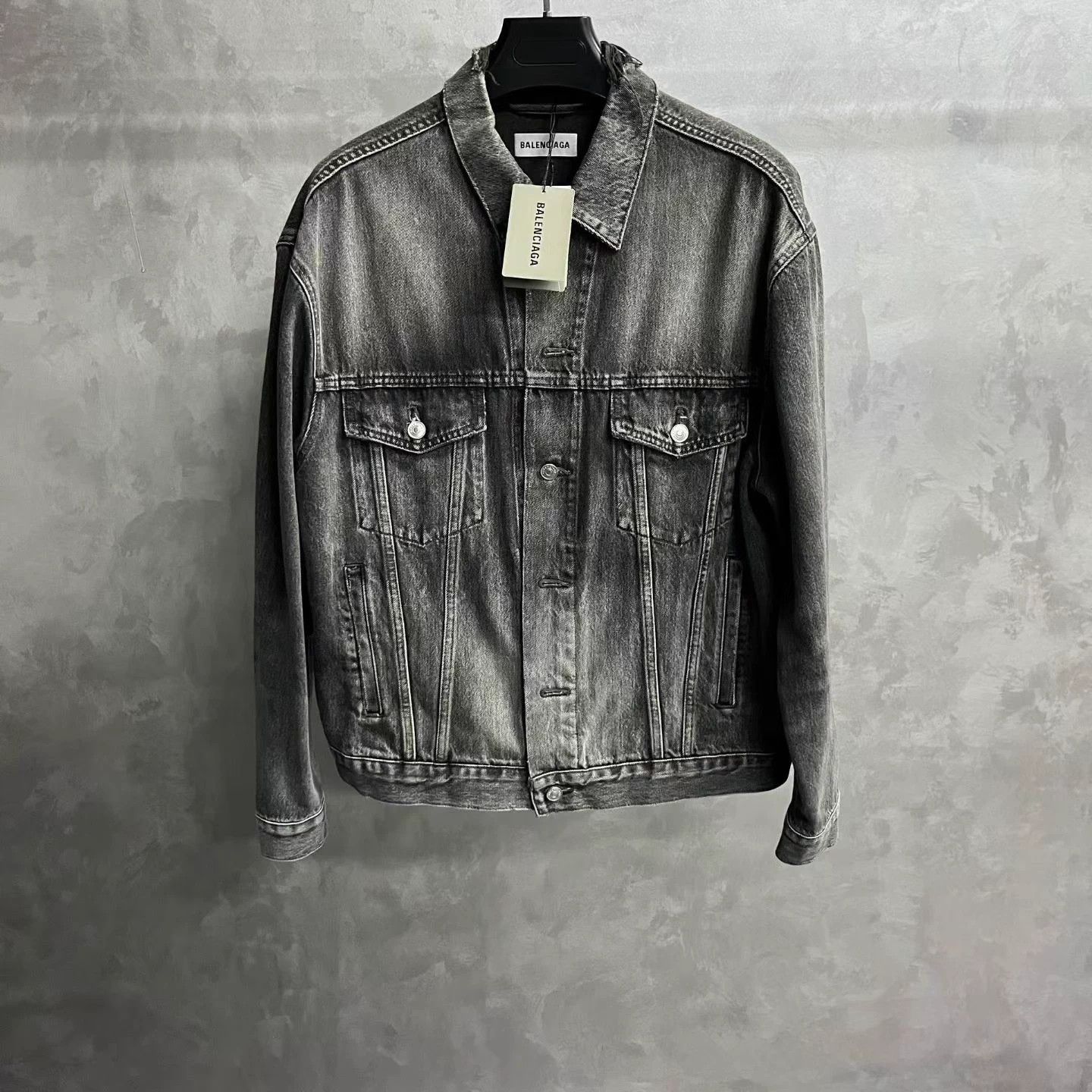 Balenciaga Balenciaga Distressed Print Denim Jkt Blk Gry Size US XL / EU 56 / 4 - 1 Thumbnail