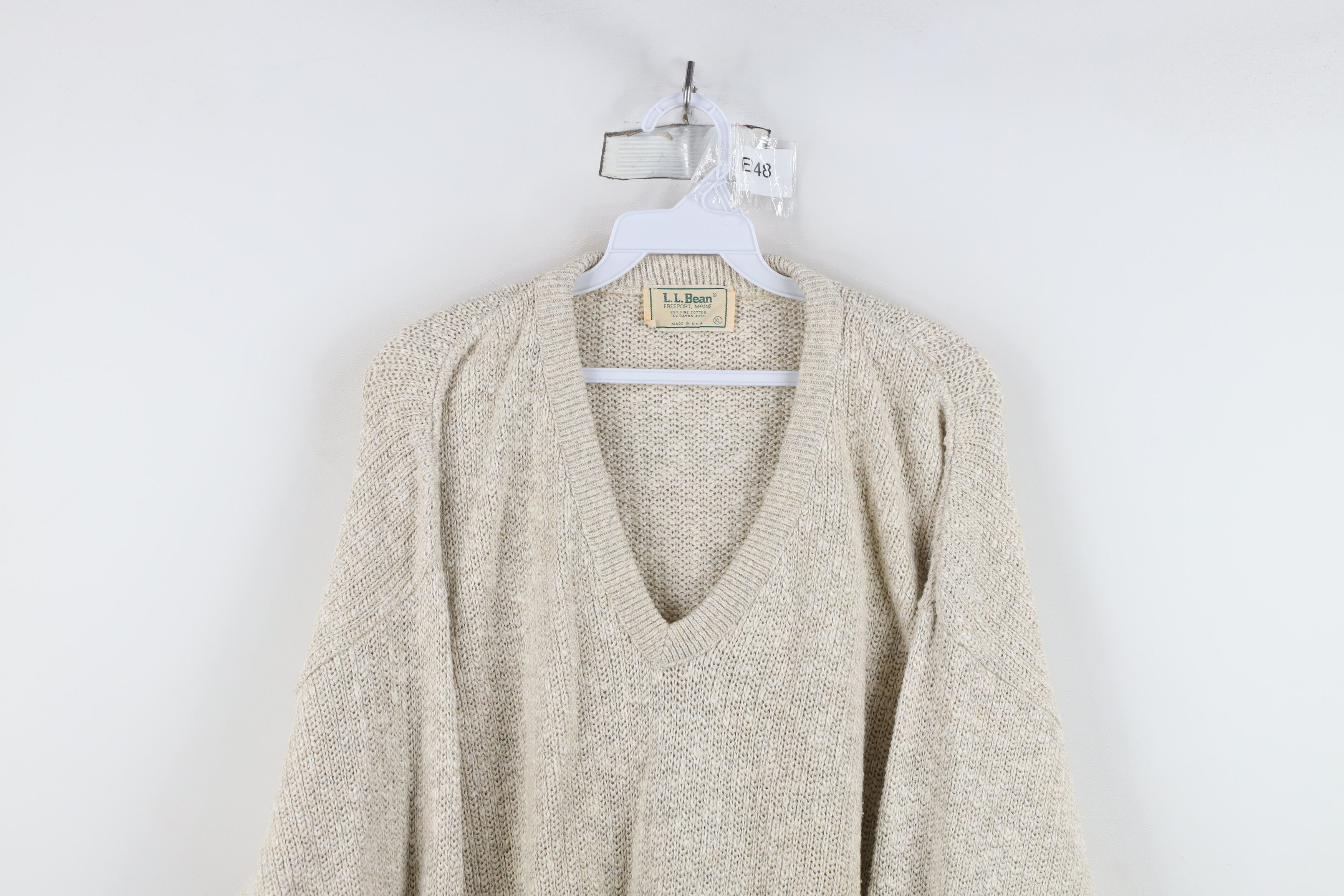 Vintage 70s LL Bean Jute Blend Ribbed Knit Sweater Beige USA