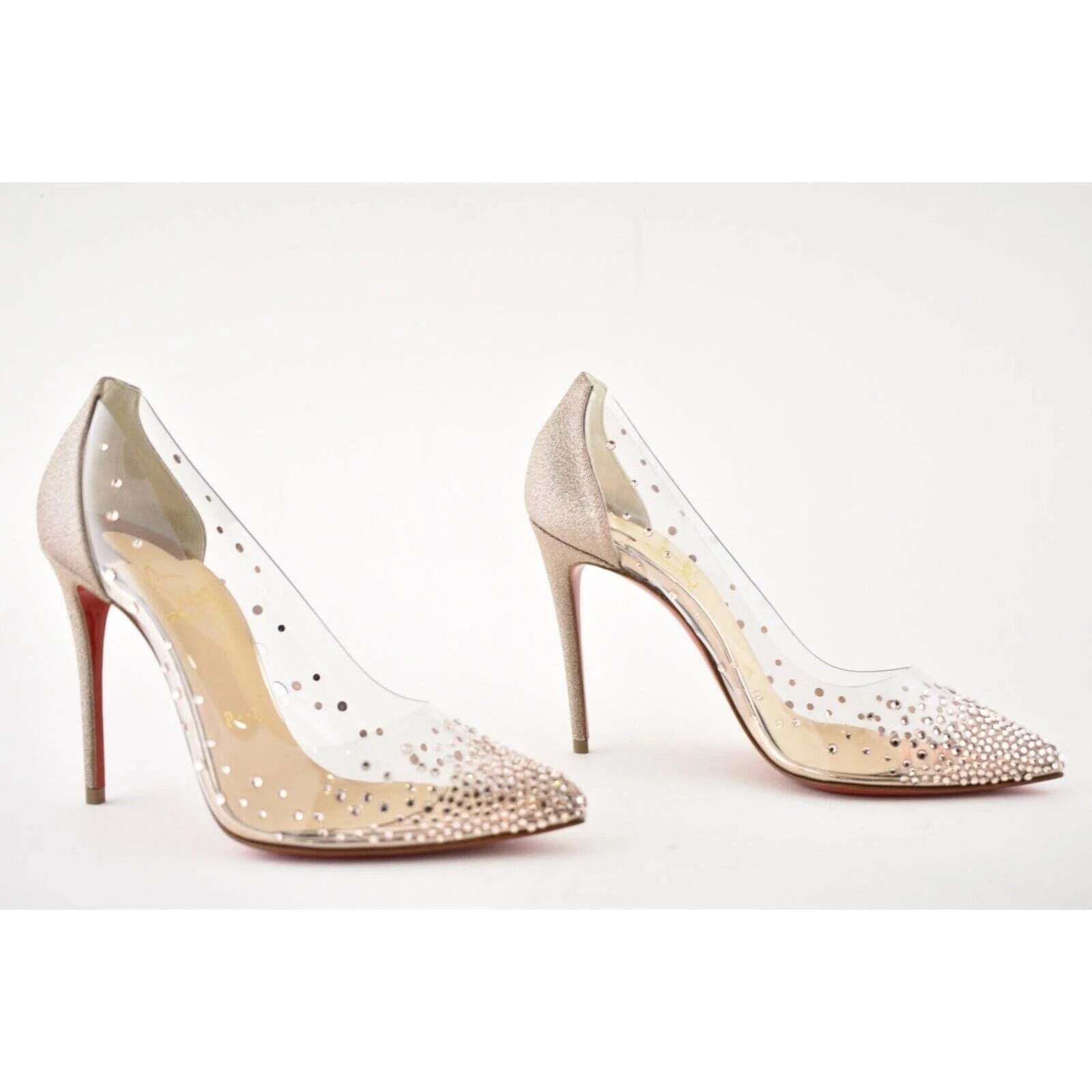 Christian Louboutin Degrastrass PVC 100 Pink Courtisane Glitter Heel Pump 35.5 Size US 5.5 / IT 35.5 - 4 Thumbnail