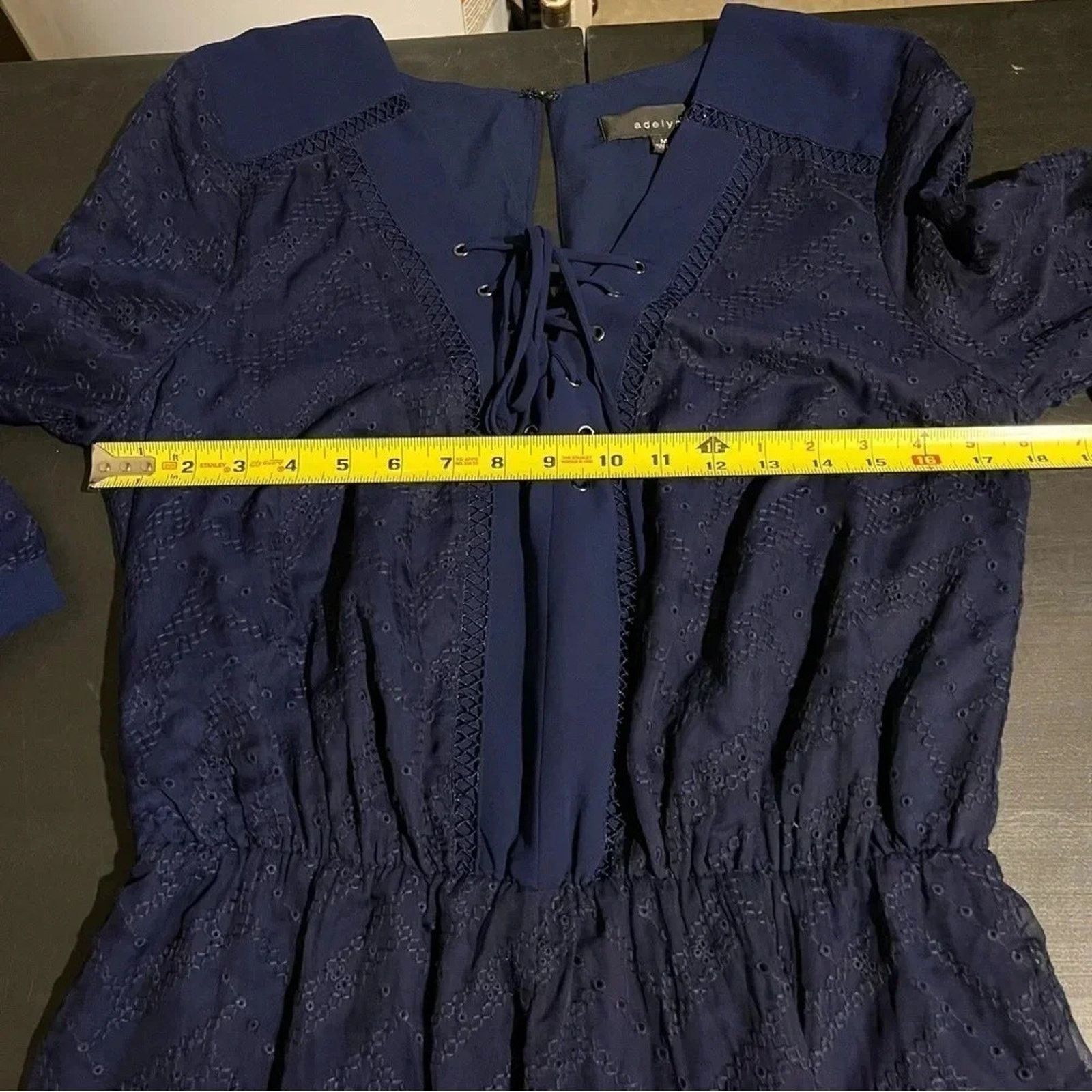 Other Adelyn Rae Navy Eyelet Lace Romper Sz M Long Sleeves Shorts Size M / US 6-8 / IT 42-44 - 8 Thumbnail