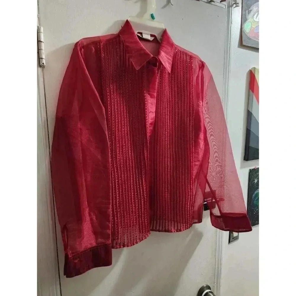 Designer Nycard Collection Red Sheer Blouse - Stylish Design Size XL / US 12-14 / IT 48-50 - 2 Thumbnail