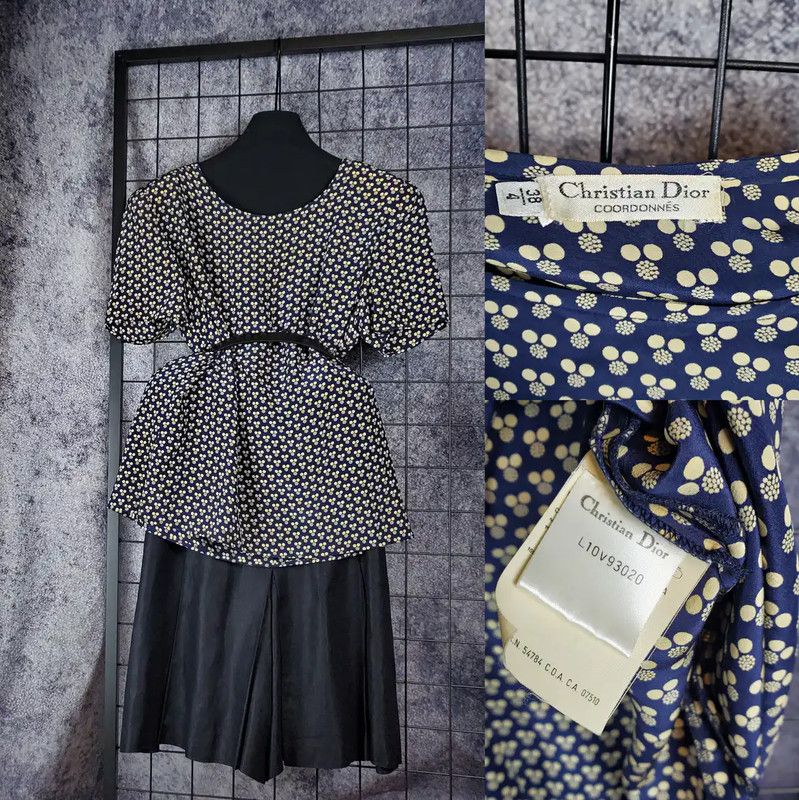 Dior Dior Navy Silk Print Short Sleeve Top 0089 Size M / US 6-8 / IT 42-44 - 1 Thumbnail