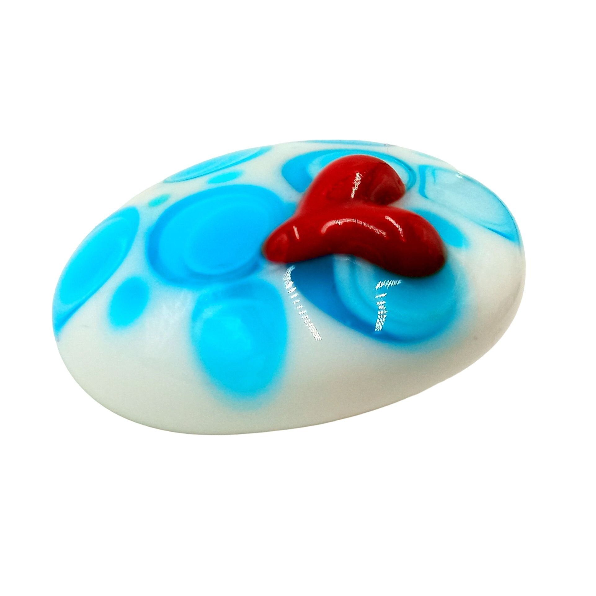 Handmade Abstract Glass Art Brooch Red Heart Blue White Circles Pin A Size ONE SIZE - 6 Thumbnail