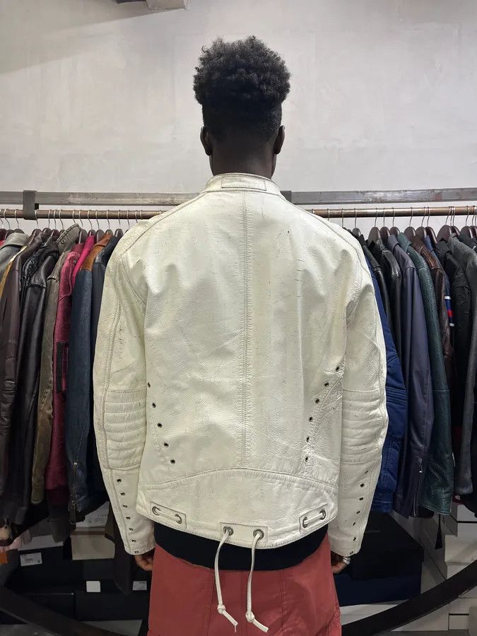 2000s Iceberg White Painted Leather Biker Jacket