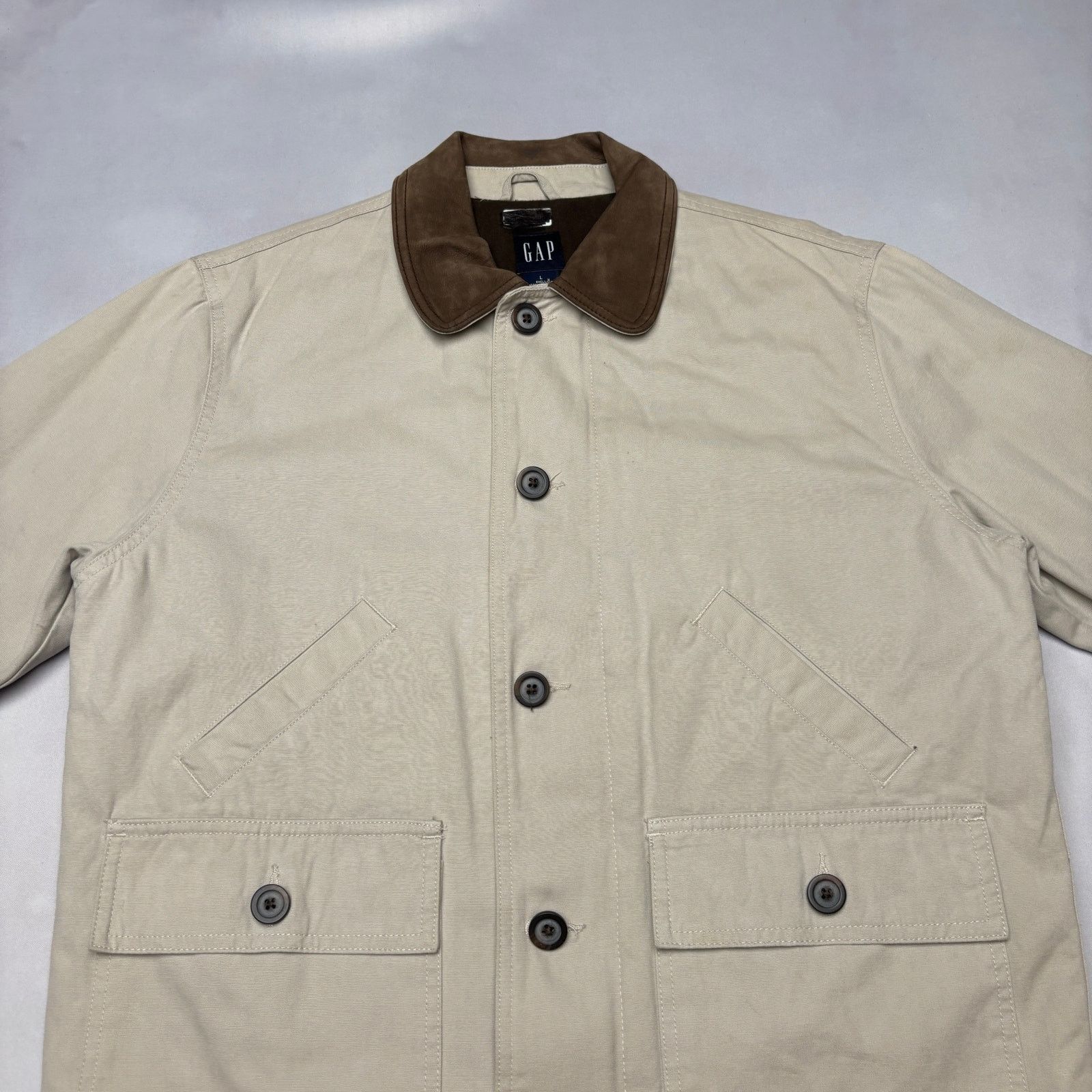 Gap Vintage Gap Field Chore Coat Quiltef Jacket Leather Collar Size US L / EU 52-54 / 3 - 2 Thumbnail