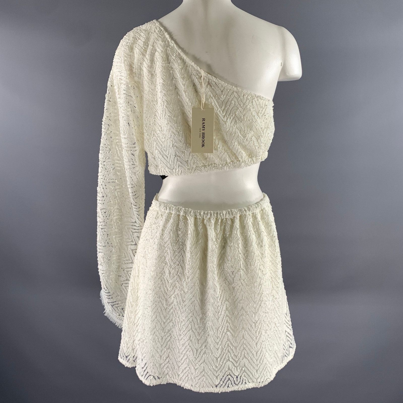 Ramy Brook RAMY BROOK M White Polyester Chevron One Shoulder Mini Dress Size M / US 6-8 / IT 42-44 - 4 Thumbnail