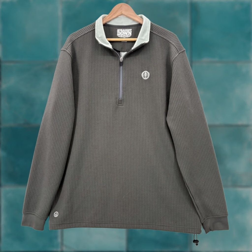 Vintage Straight Down Golf Pullover Mens XL Gray Waffle Knit Quarter Zip Mock Neck Top Size US XL / EU 56 / 4 - 1 Thumbnail