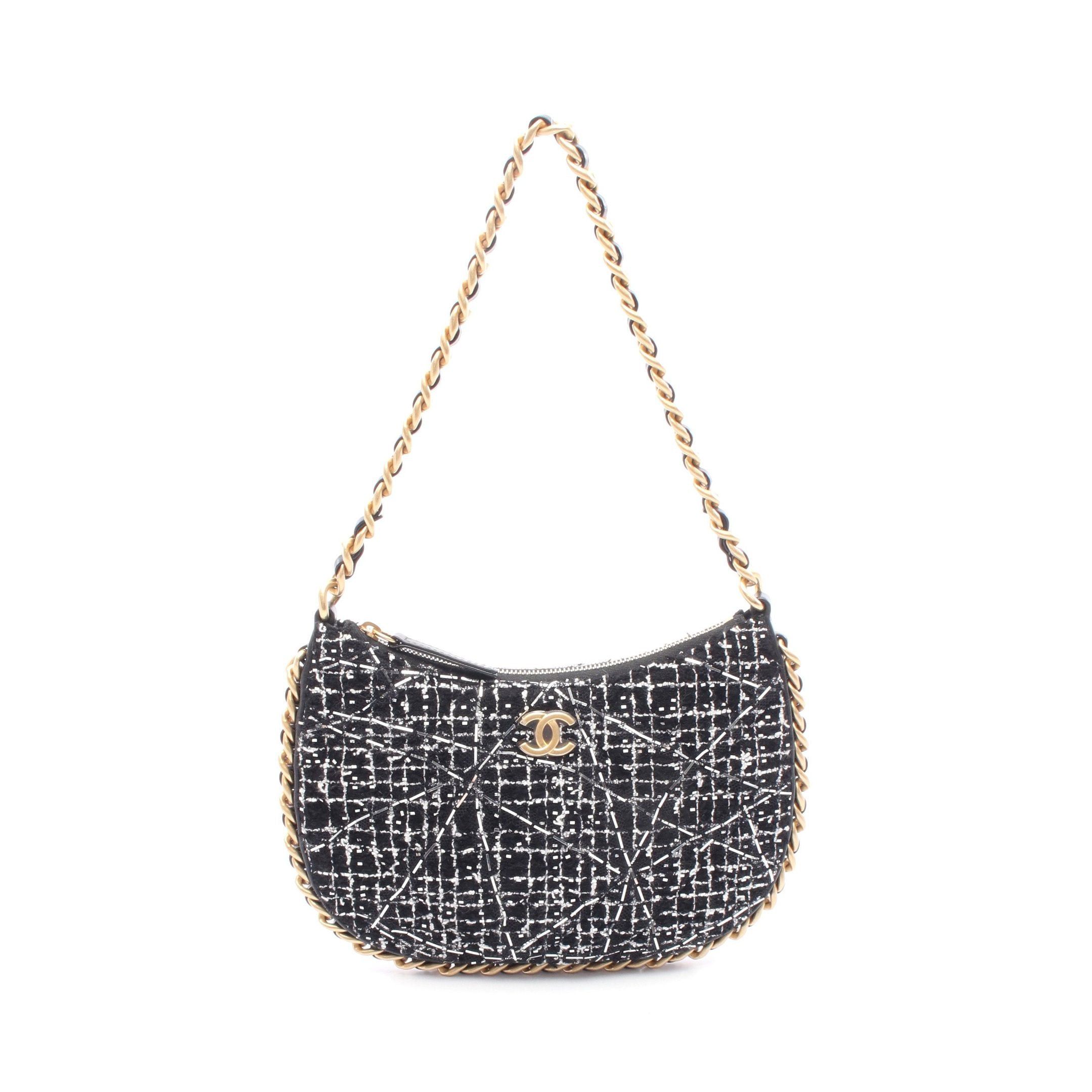 Chanel Coco Mark Chain Shoulder Bag Tweed Black White Gold Hardware, Women's
