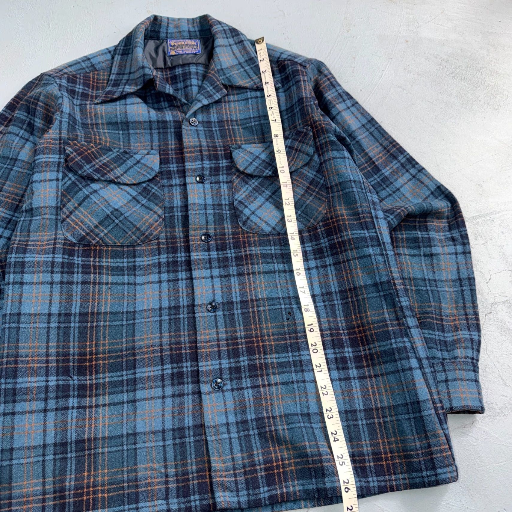 Pendleton VINTAGE Pendleton Board Shirt Mens S 1960s Plaid Wool Long Sleeve Button-Down Collared USA Crest Pattern Blue - Mens Shirt Vintage Workwear Size US S / EU 44-46 / 1 - 6 Thumbnail