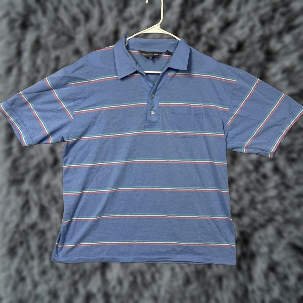 Vintage VINTAGE Crescent Bay Polo Shirt XL Striped Blue Men Short Sleeve Cotton Polyester Classic Collared Pocket 2-Button Preppy Streetwear Size US XL / EU 56 / 4 - 1 Thumbnail