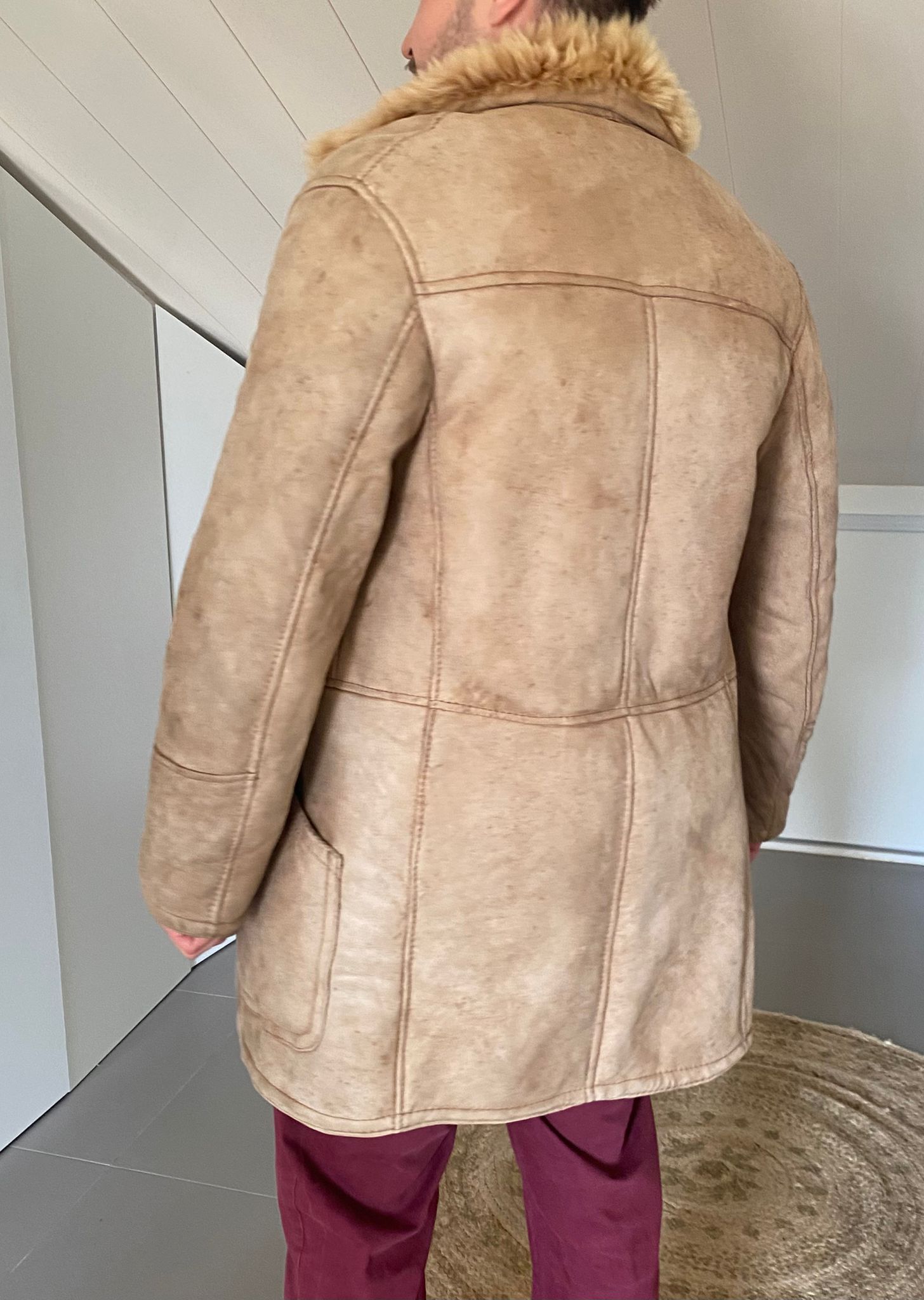 Other Original Shearling Sheepskin Fur Vintage Coat for Men M/L Size US M / EU 48-50 / 2 - 5 Thumbnail