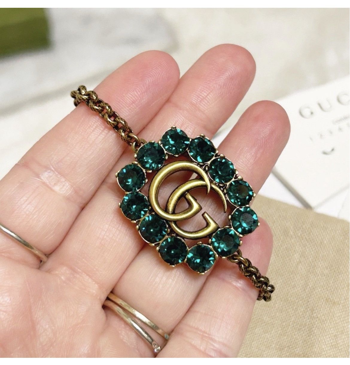 Gucci Authentic Gucci Gold Plated Crystal GG Chain Bracelet Size ONE SIZE - 6 Thumbnail