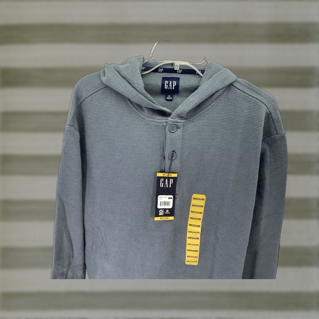 Gap Gap Waffle Henley Hoodie Shirt Men Medium Gray Long Sleeve Pullover Casual NWT Shirt Size US M / EU 48-50 / 2 - 1 Thumbnail