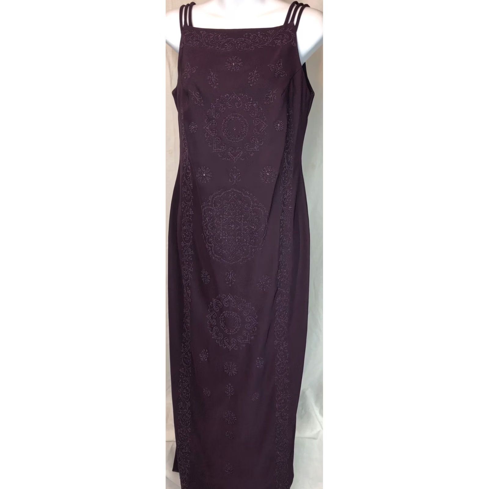 Vintage VINTAGE CDC Purple Bead Embroidered Halter Gown Dress 6P Long Slit Satin Petite Women Formal Prom Cocktail Party Wedding Size M / US 6-8 / IT 42-44 - 6 Thumbnail