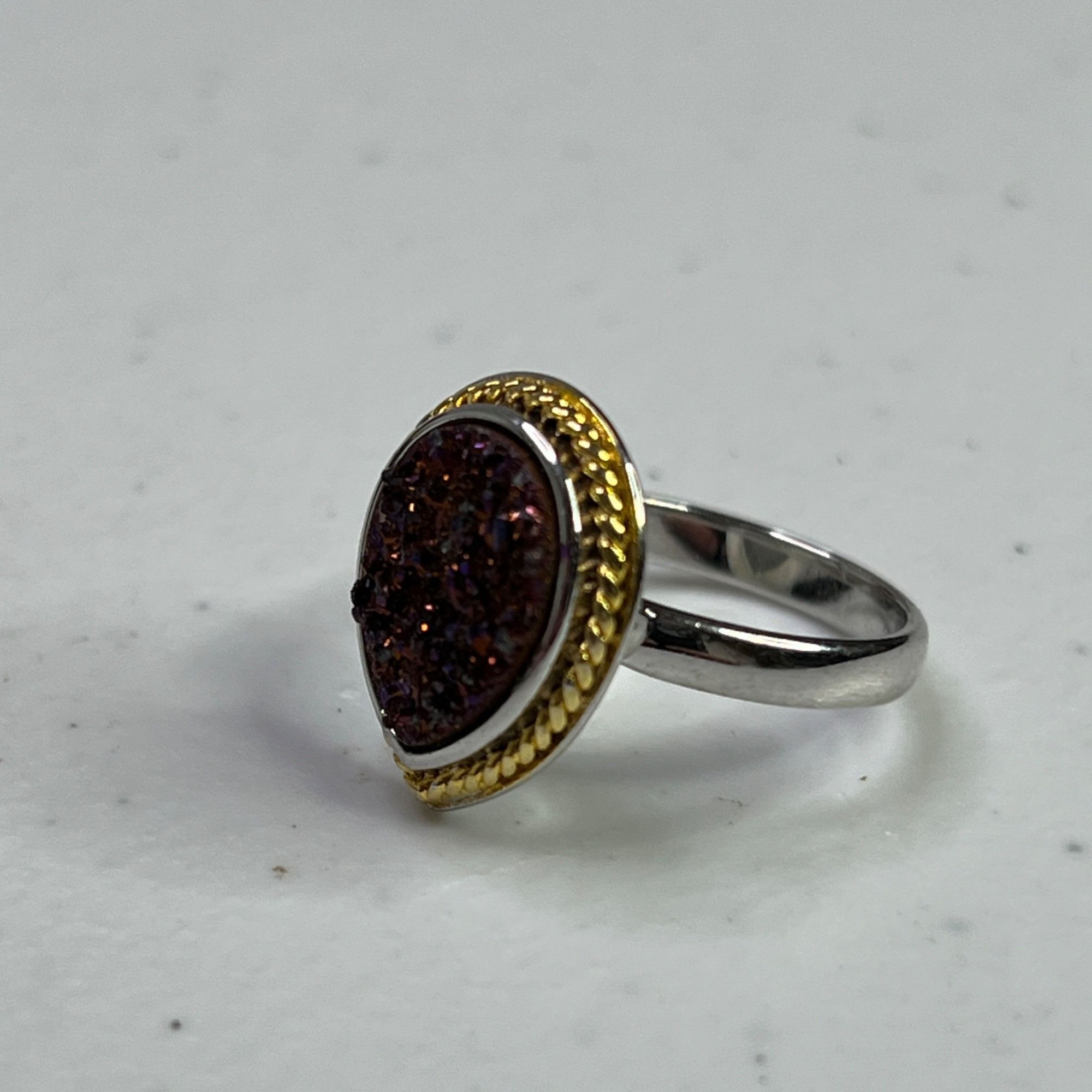 Designer Silver Teardrop Purple Druzy Gemstone Women's Ring Size 6 Size ONE SIZE - 5 Thumbnail