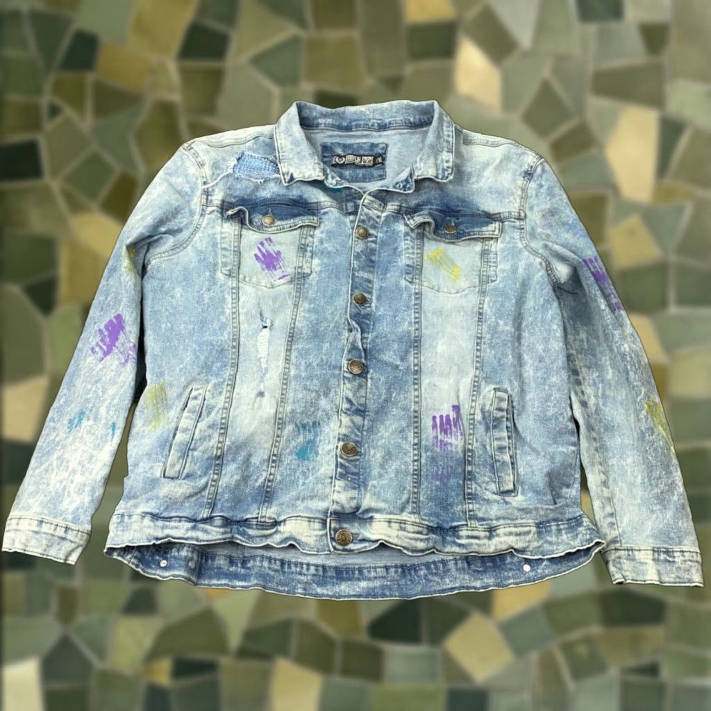 Vintage Brooklyn State Denim Trucker Jacket Mens 2XL Blue Denim Solid Distressed Paint Splatter Casual Wearers Mens Size US XXL / EU 58 / 5 - 1 Thumbnail