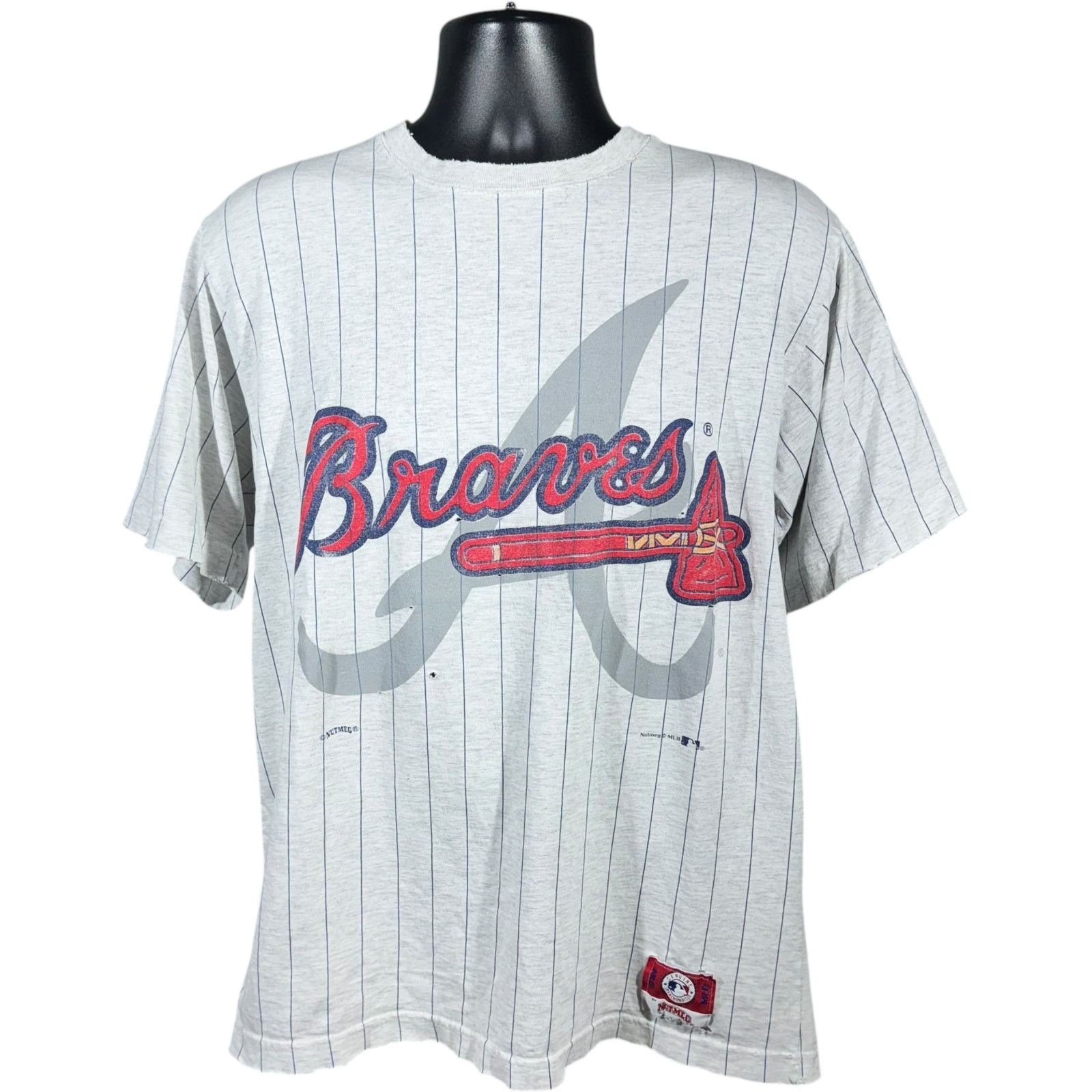 Nutmeg Vintage Nutmeg Atlanta Braves Pin Striped MLB Tee 90s Size US M / EU 48-50 / 2 - 1 Thumbnail