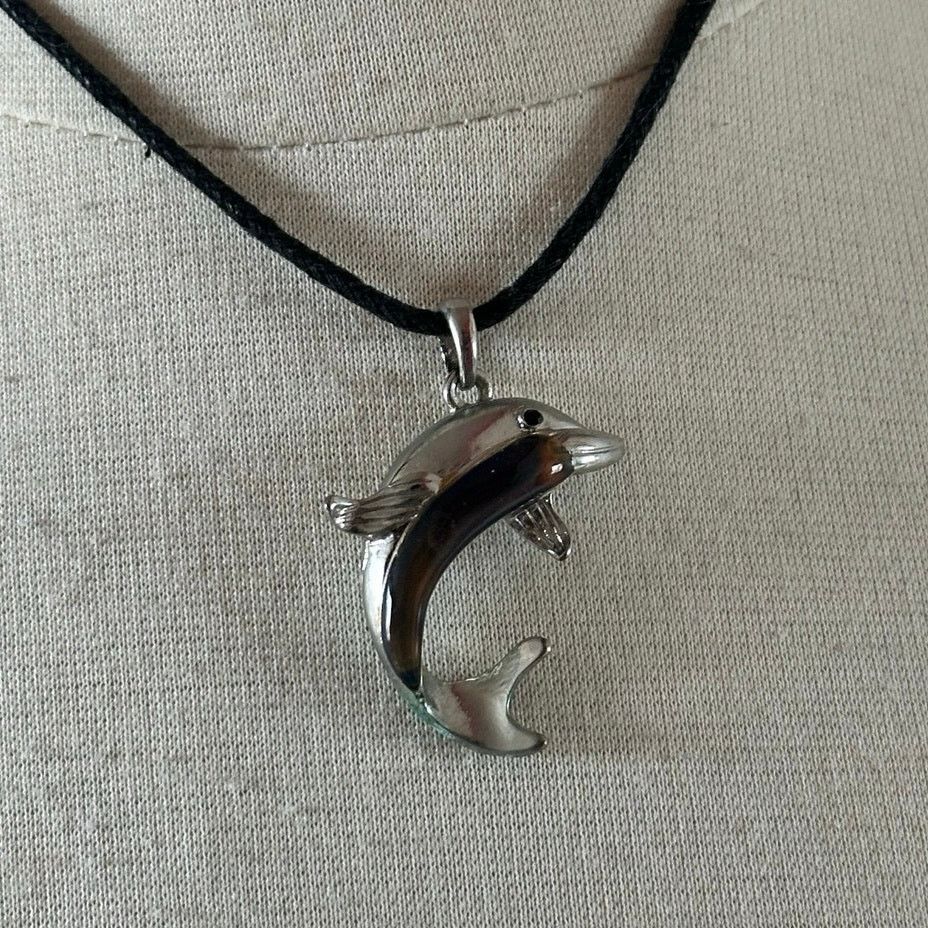 Other silver dolphin pendant black cord mood necklace Size ONE SIZE - 2 Thumbnail