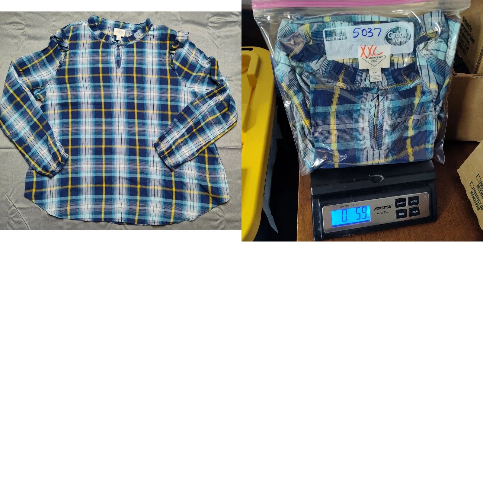 Vintage St. John's Bay Blue Plaid Ruffle Rayon Blend Pullover BOHO Shirt - Women 2XL NEW Size XXL / US 16-18 / IT 52-54 - 9 Thumbnail